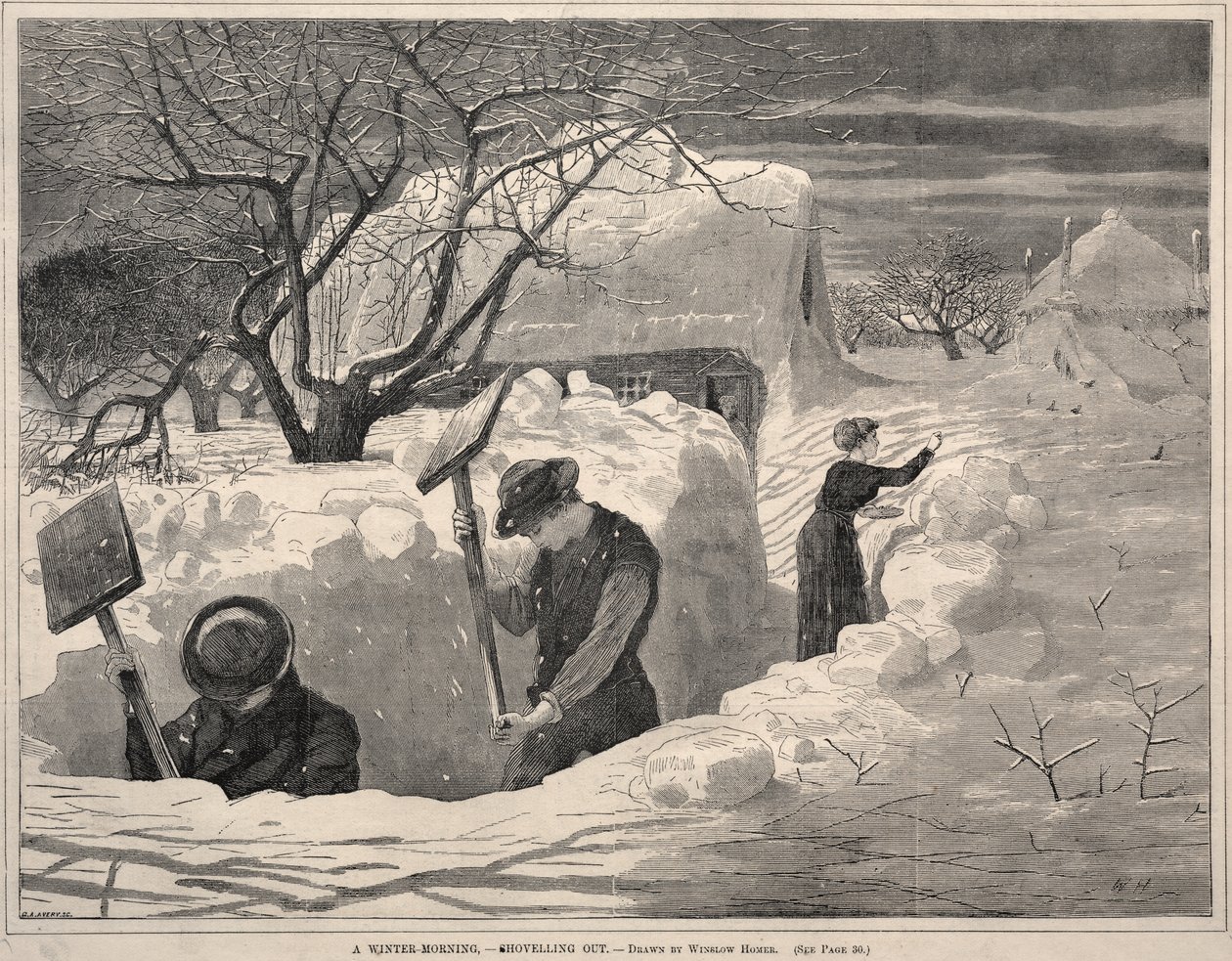 En vintermorgen – at skovle sne af Winslow Homer