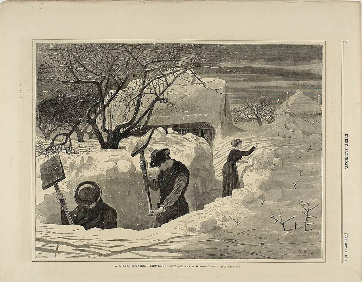 En vintermorgen, der skovler ud af Winslow Homer