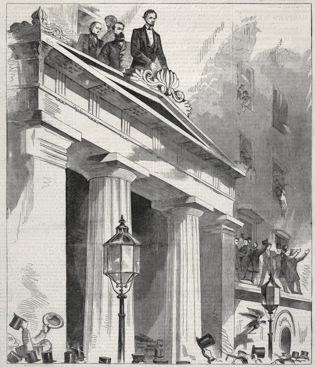 Abraham Lincoln, den valgte præsident, taler til folket fra Astor House Balcony..., 1861. af Winslow Homer