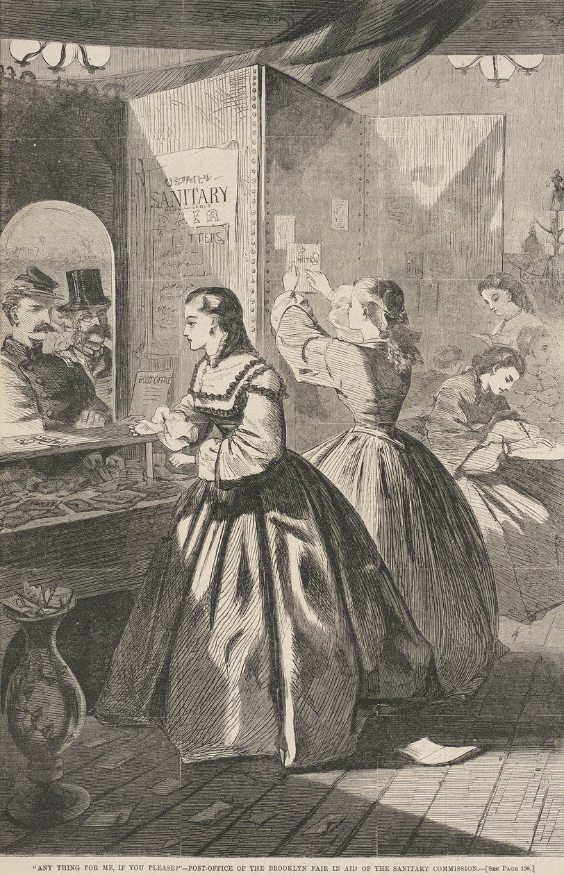„Noget til mig, hvis De vil?“ - Postkontoret på Brooklyn-messen til støtte for Sanitetskommissionen af Winslow Homer