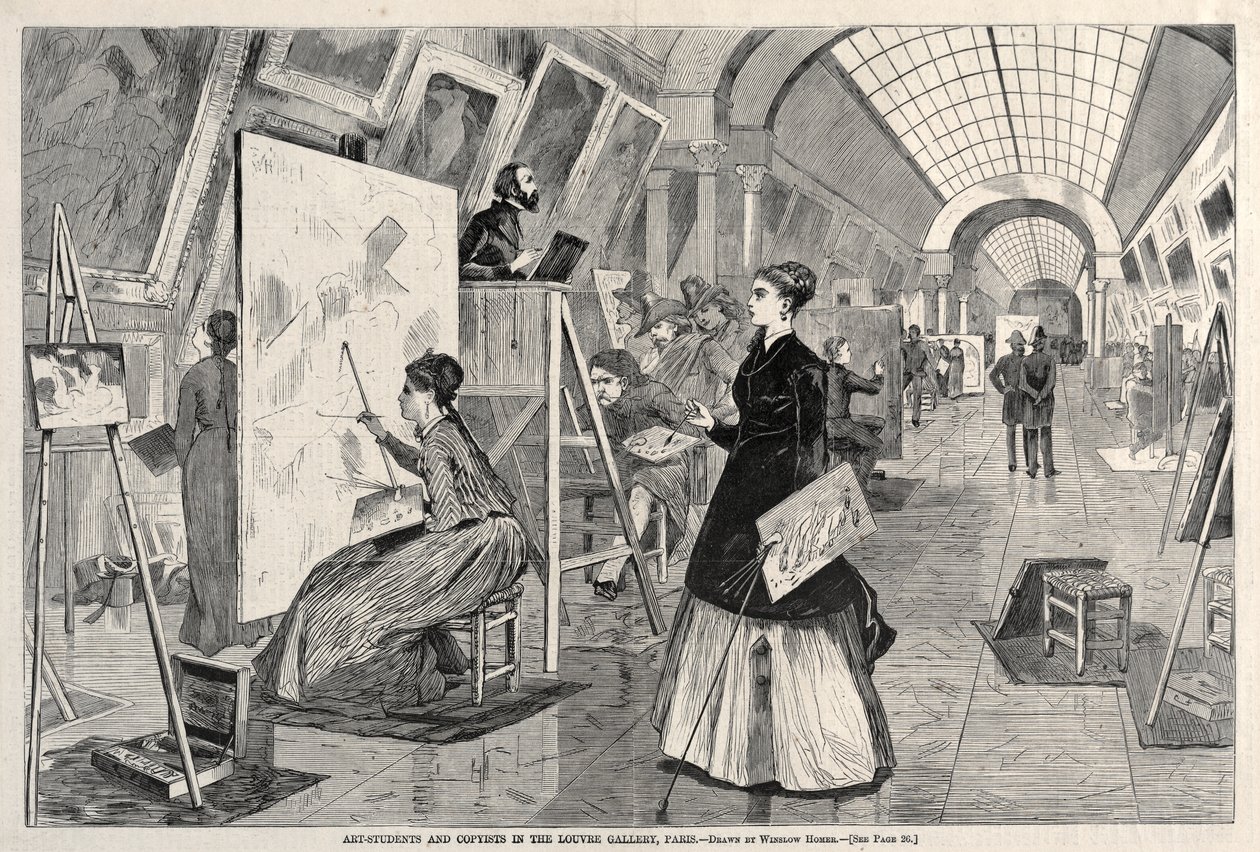 Kunststuderende og kopister i Louvre-galleriet, Paris af Winslow Homer