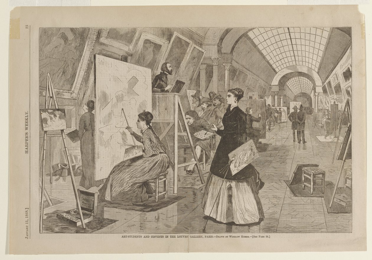 Kunststuderende og kopister i Louvre-galleriet, Paris af Winslow Homer