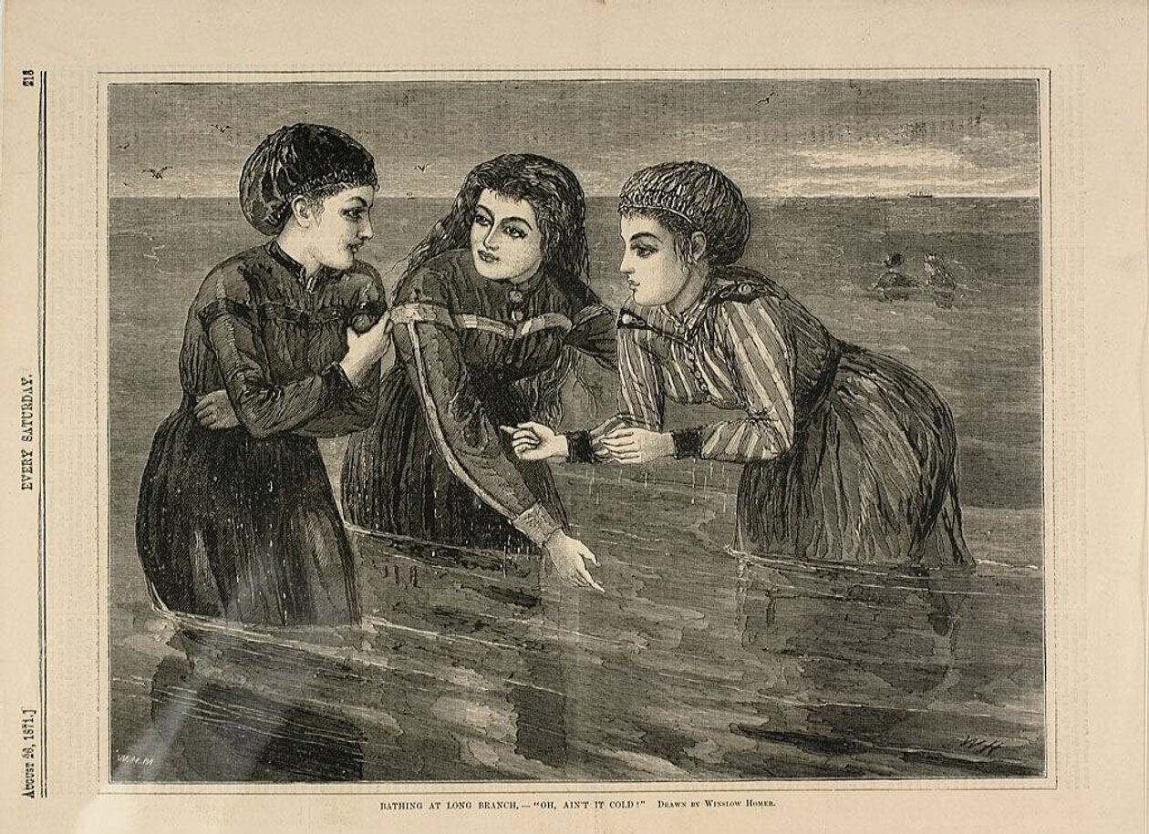Badning ved Long Branch - "Åh, er det ikke koldt" af Winslow Homer