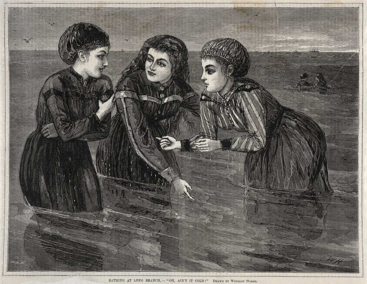 Badning ved Long Branch, - Oh, Aint it Cold!, 1871. af Winslow Homer