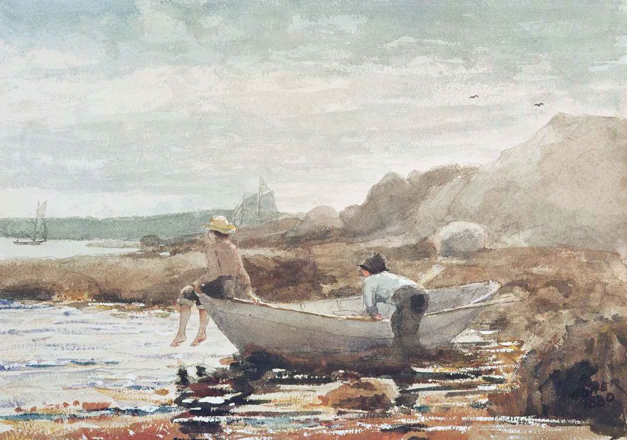 Boys on the Beach (akvarel på papir) af Winslow Homer