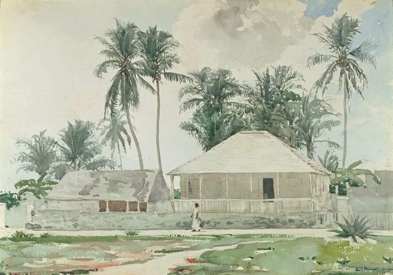 Cabins, Nassau, 1885 (wc og blyant på papir) af Winslow Homer