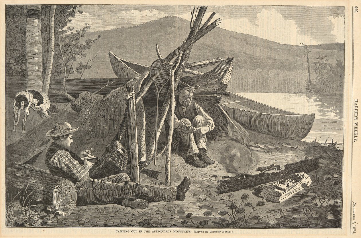 Camping ude i Adirondack-bjergene, fra Harper af Winslow Homer