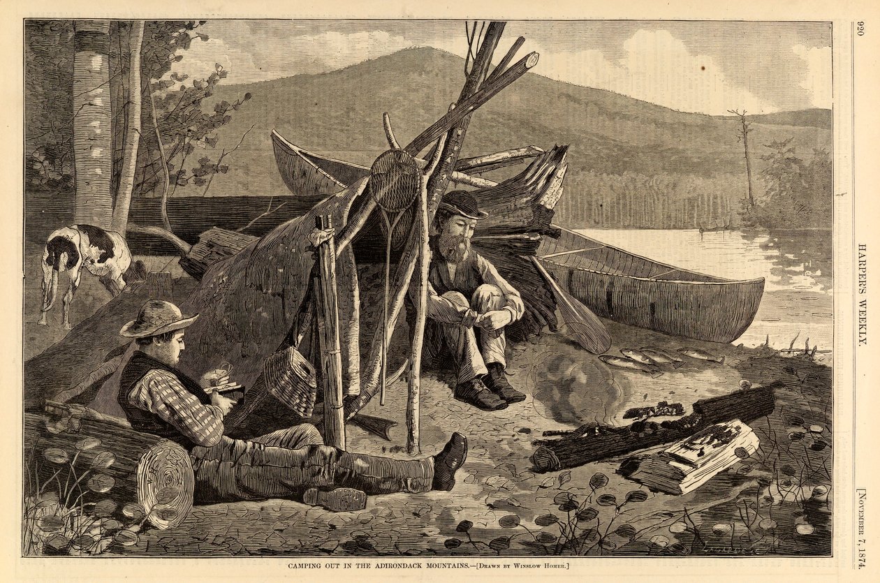 Camping i Adirondack-bjergene, fra Harper’s Weekly, 7. november 1874 af Winslow Homer