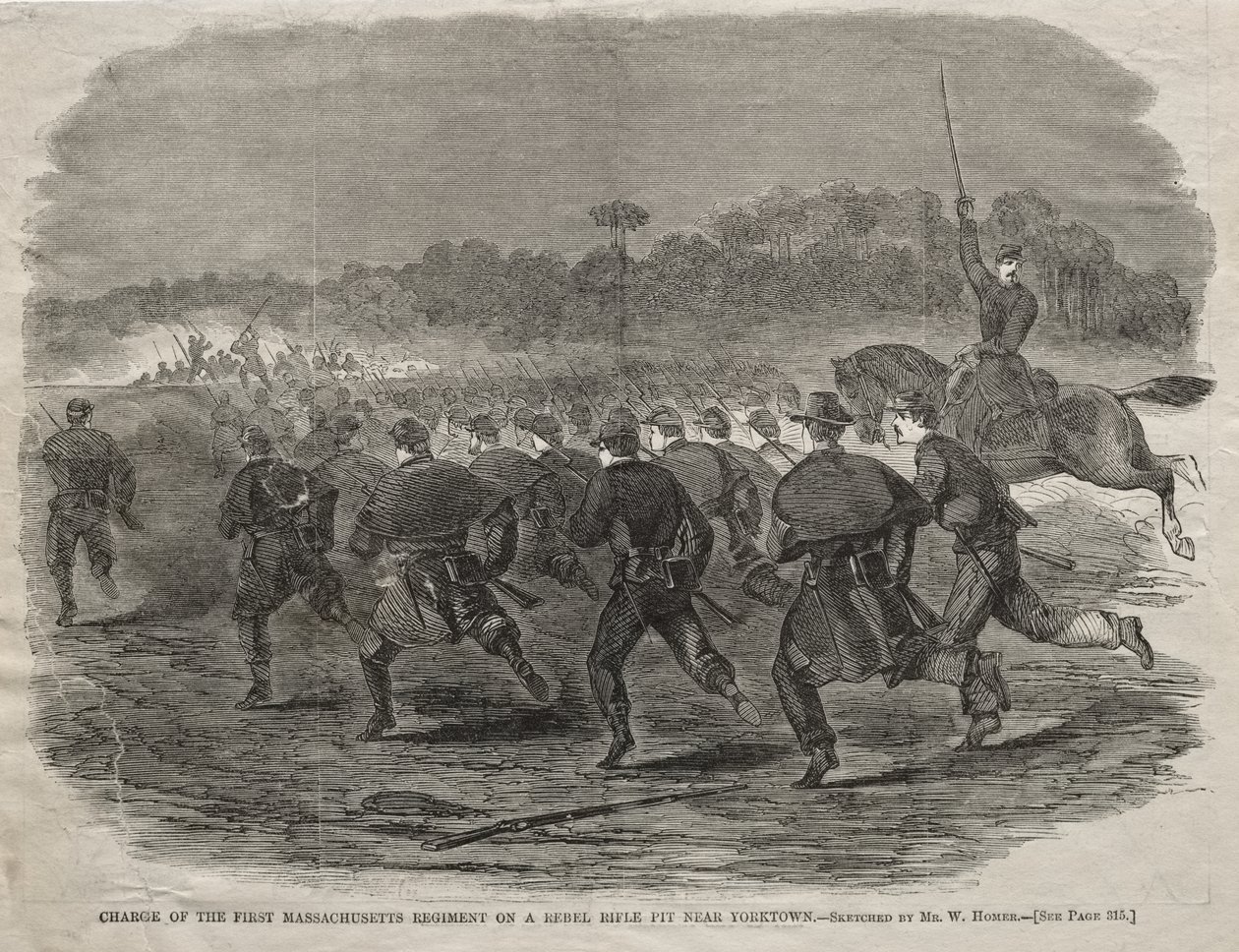 Det første Massachusetts-regiments angreb på en oprørernes skyttegrav nær Yorktown af Winslow Homer