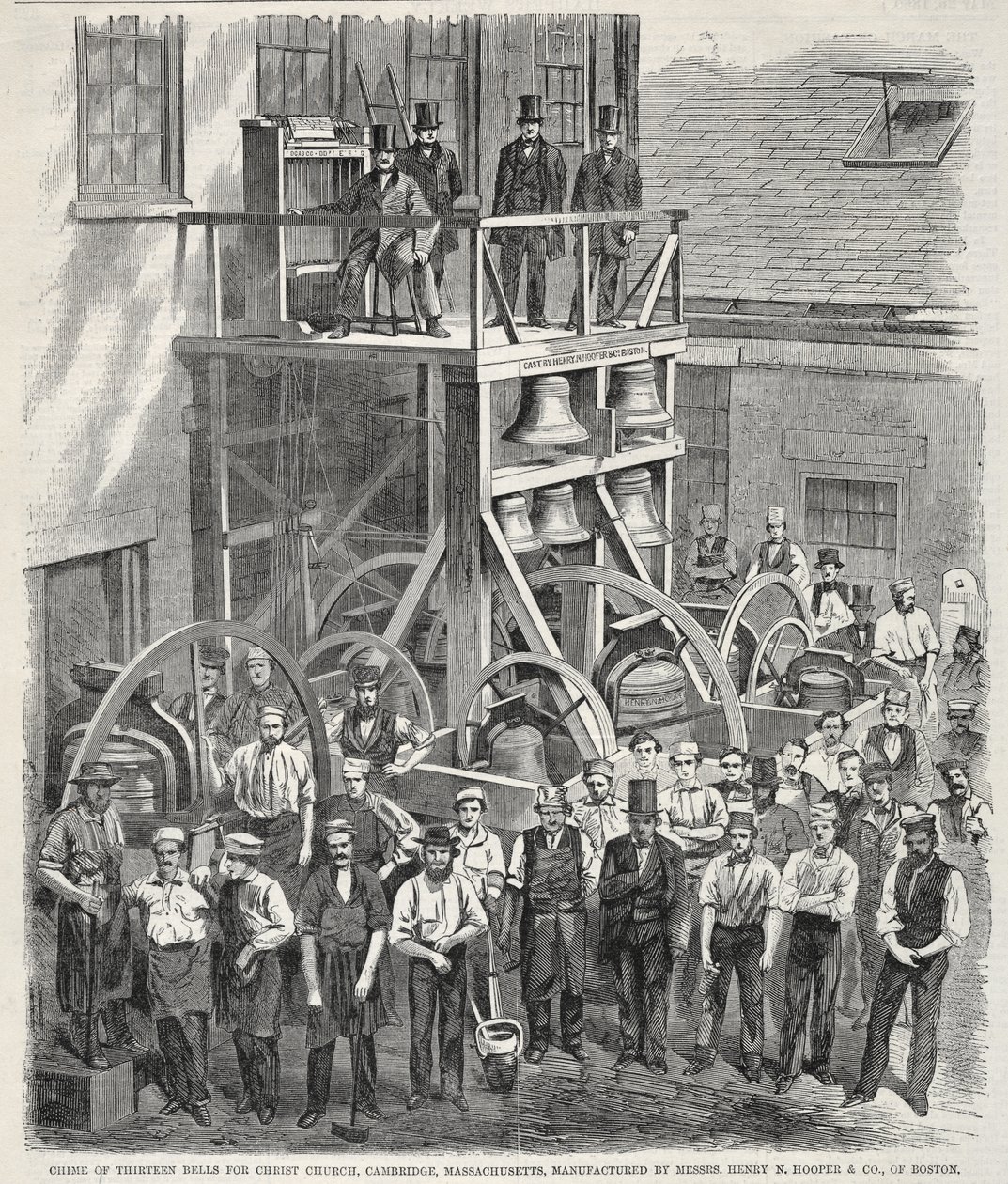 Et klokkesæt bestående af tretten klokker til Christ Church i Cambridge, Massachusetts, fremstillet af firmaet Henry N. Hooper  Co. i Boston af Winslow Homer