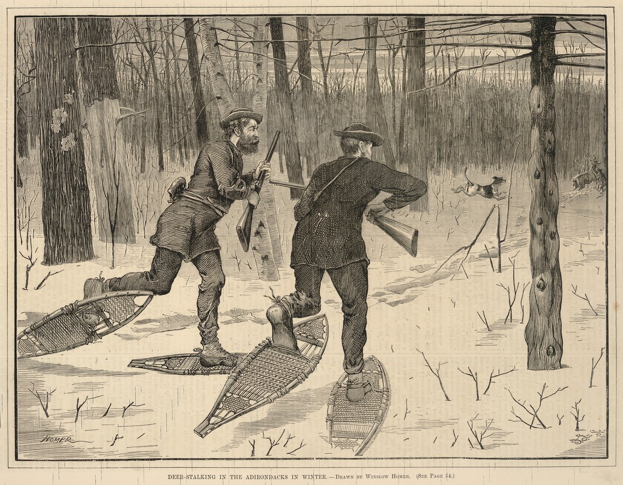 Hjortejagt i Adirondacks om vinteren, fra Every Saturday, A Journal of Choice Reading, 21. januar 1871 af Winslow Homer