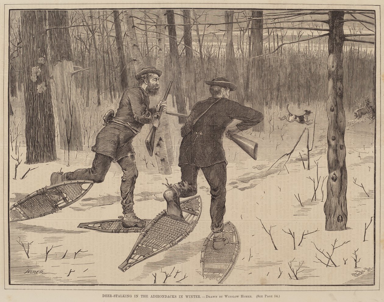 Deer-Stalking in the Adirondacks in Winter, udgivet 1871. af Winslow Homer