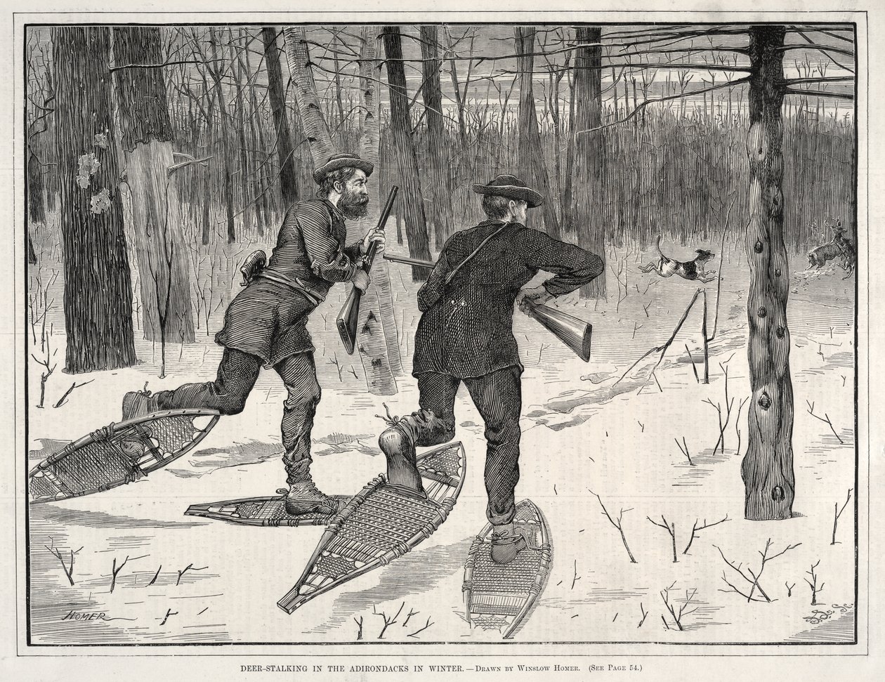 Jagt på hjorte i Adirondacks om vinteren af Winslow Homer