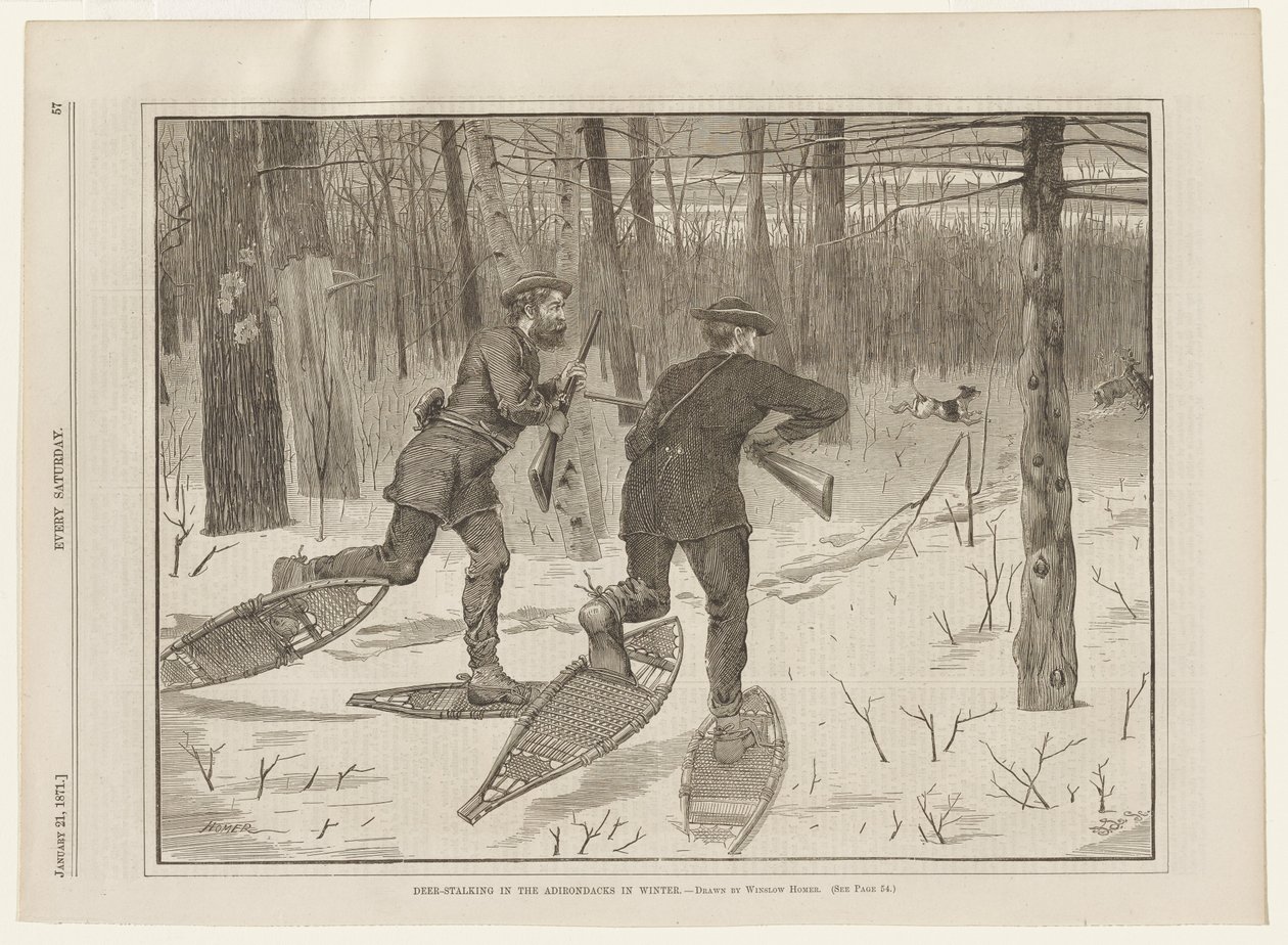 Jagt på hjorte i Adirondacks om vinteren af Winslow Homer