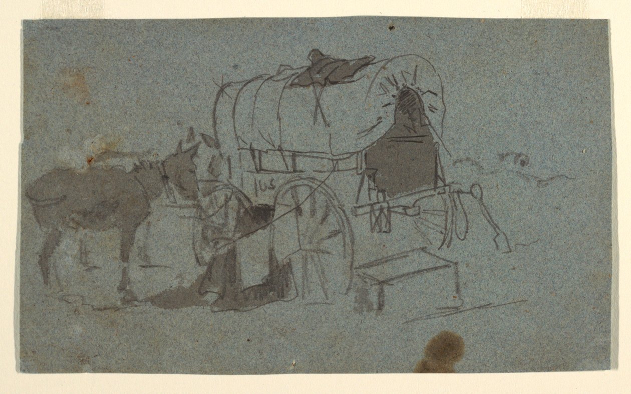 Tegning, En militærvogn og et muldyr, ca. 1862 af Winslow Homer
