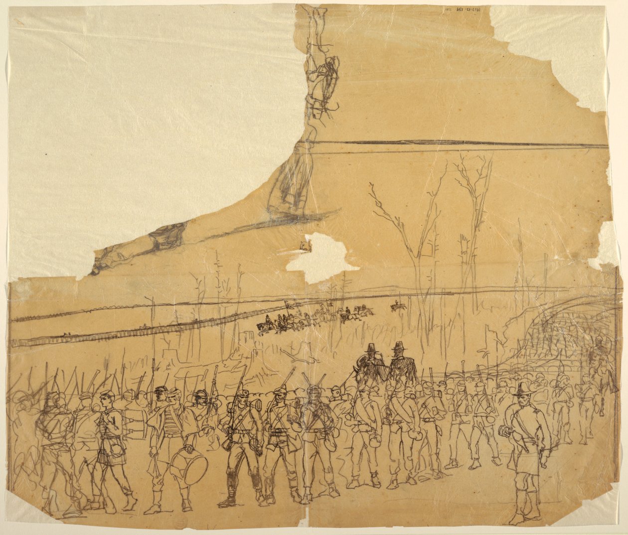 Tegning, En infanterikolonne på march, 1862 af Winslow Homer