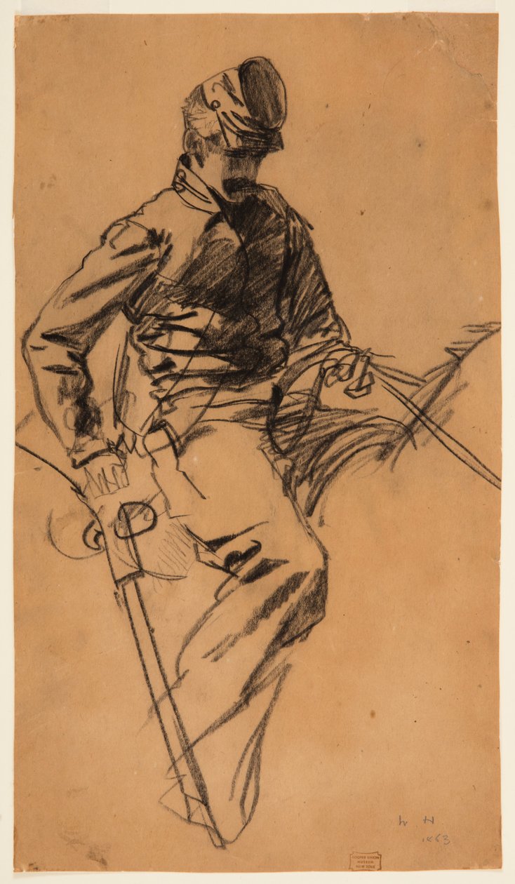 Tegning, kavalerisoldat til hest, 1863 af Winslow Homer