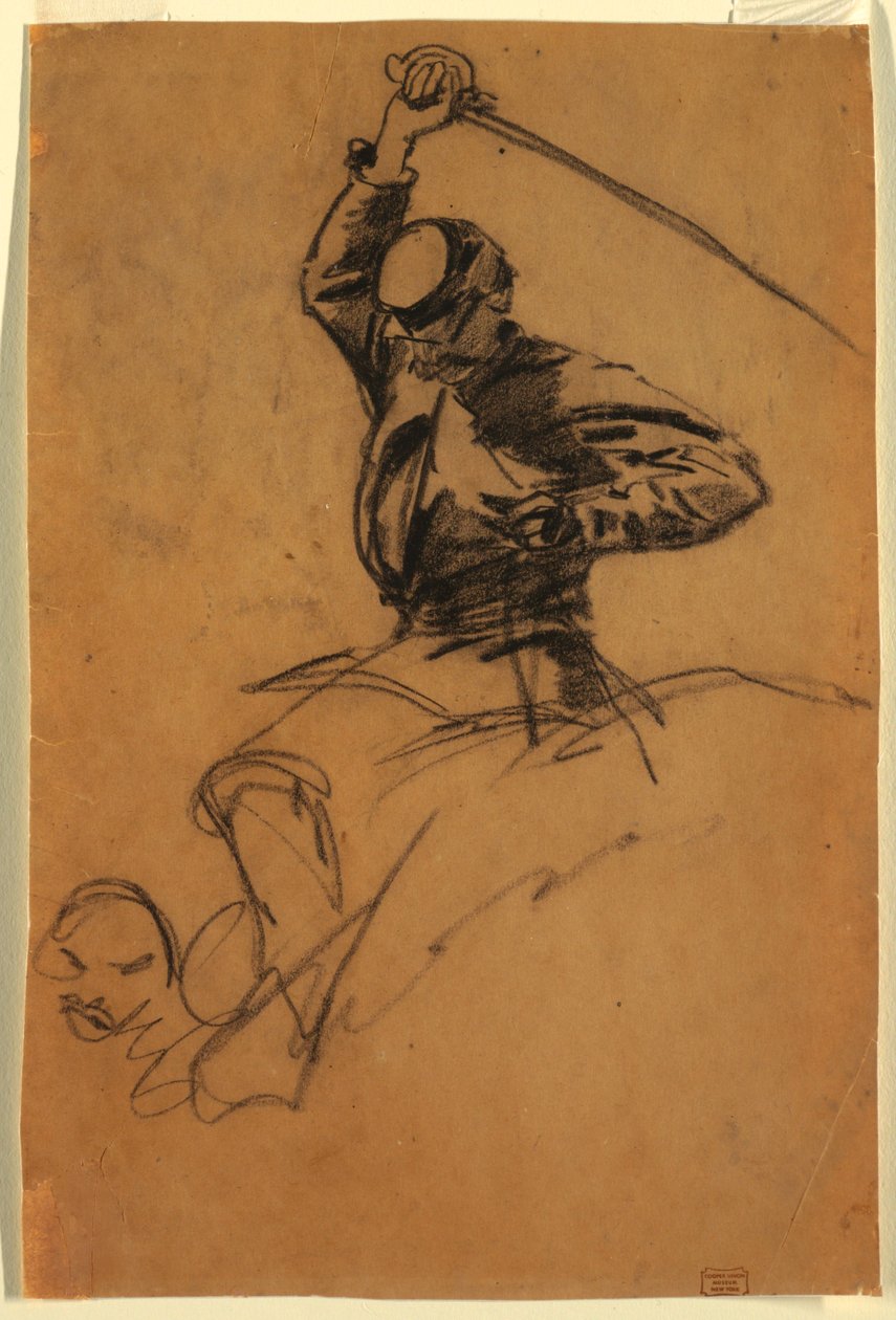 Tegning, kavalerisoldat med sværd på hesteryg, 1863 af Winslow Homer
