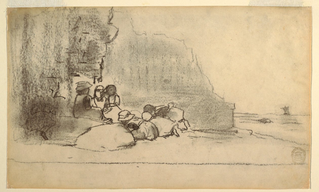 Tegning, Legende børn ved havet, Cullercoats, England, 1881-82 af Winslow Homer