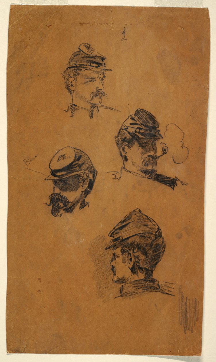 Tegning, Fire studier af soldater, ca. 1863 af Winslow Homer