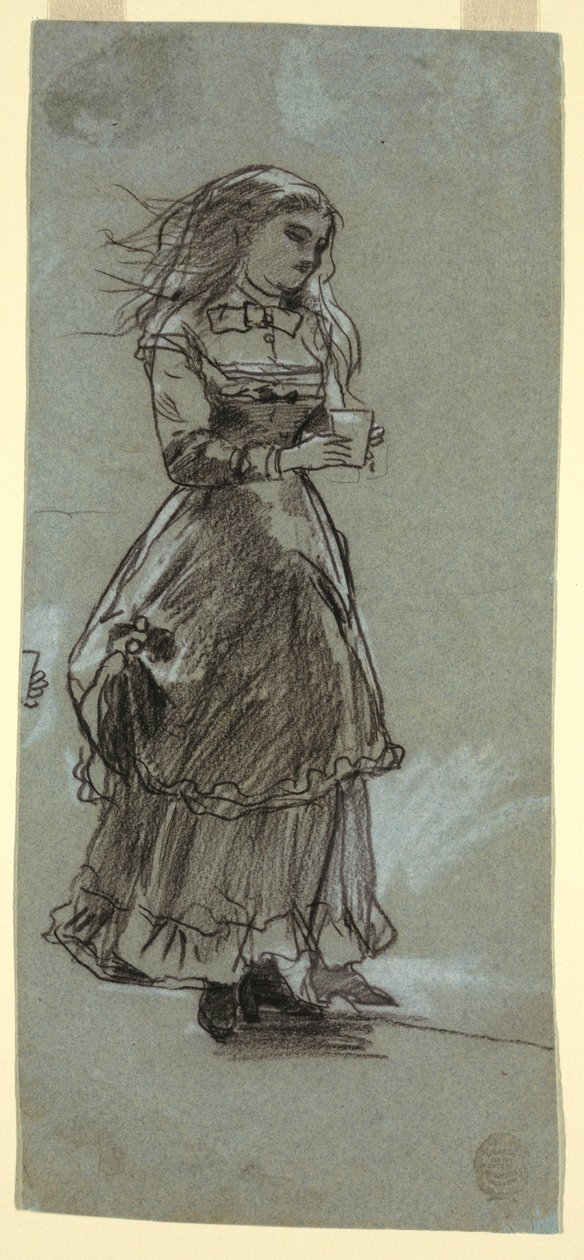 Tegning, Pige holder et drikkeglas, sandsynligvis 1869 af Winslow Homer