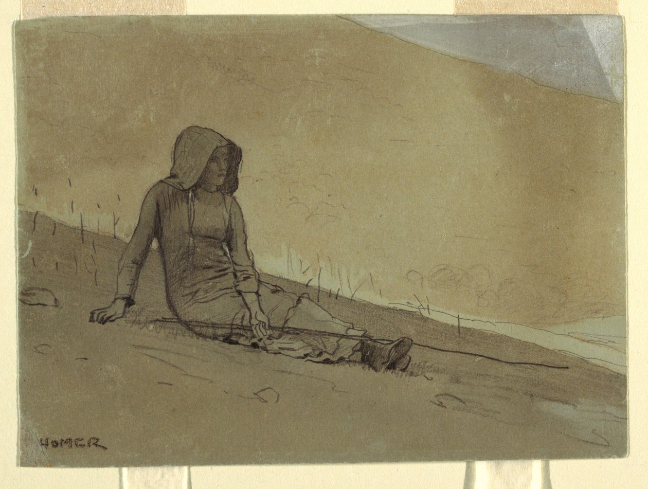 Tegning, Pige siddende på en bjergskråning, 1878 af Winslow Homer