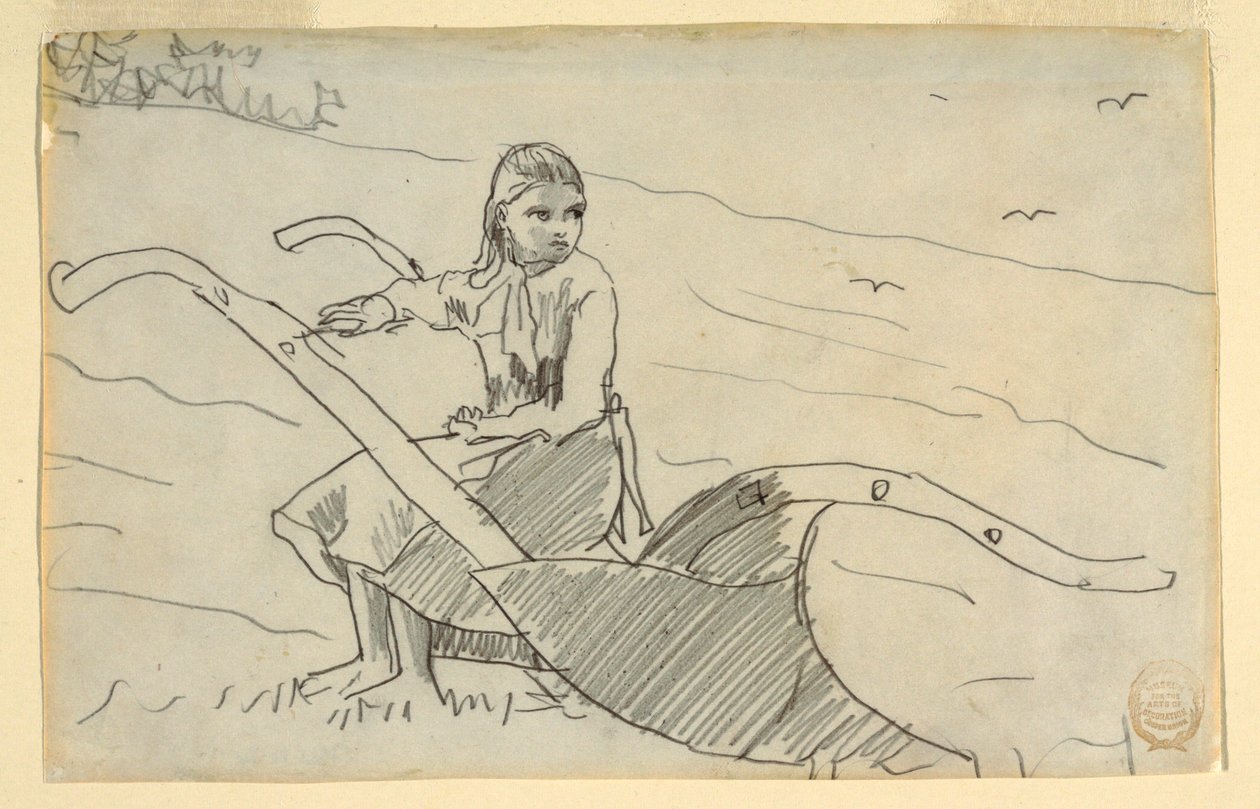 Tegning, Pige siddende på en plov, 1879 af Winslow Homer