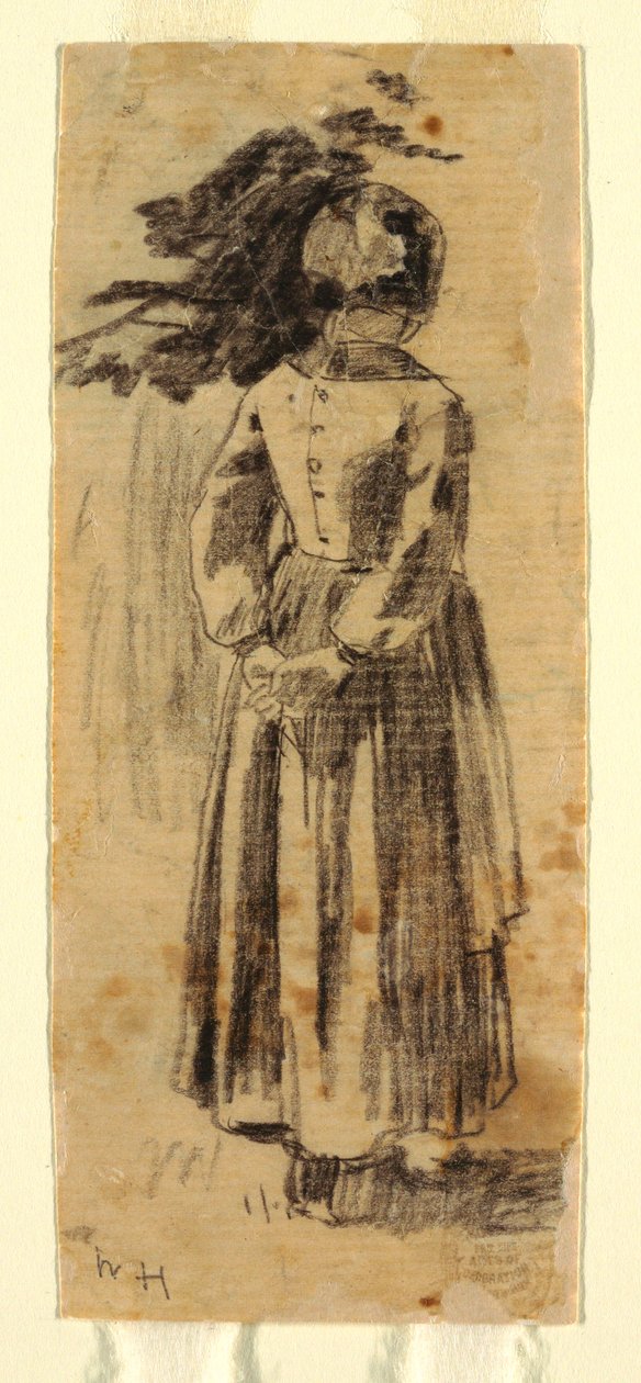 Tegning, pige, ca. 1874 af Winslow Homer