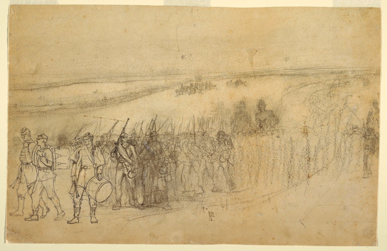 Tegning, marcherende infanterikolonne, ca. 1862 af Winslow Homer