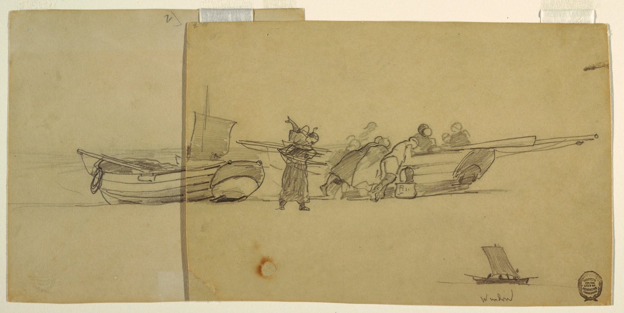 Tegning, del af en fiskejolle, England, 1881-82 af Winslow Homer