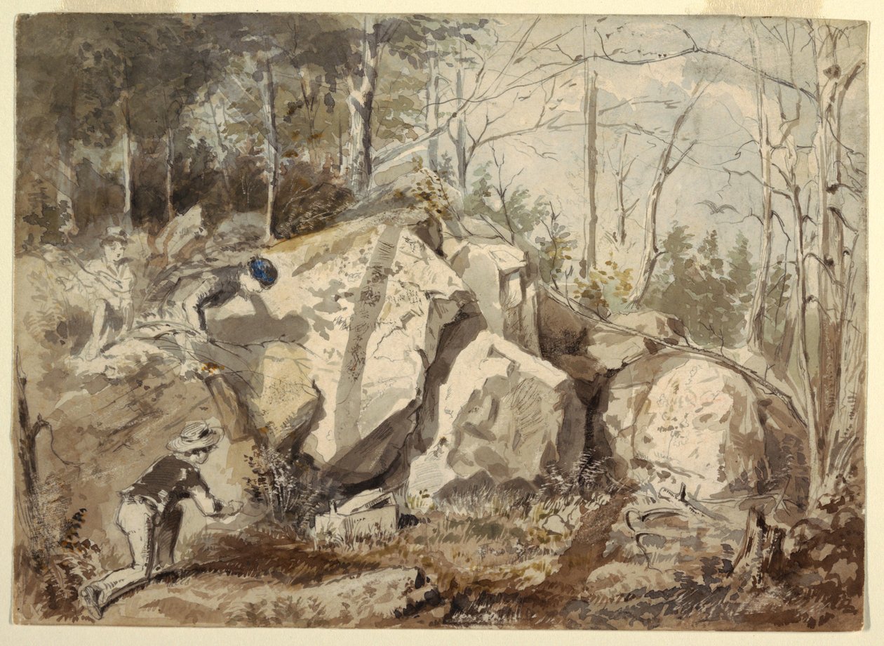 Tegning, Opstilling af en egernfælde, ca. 1855 af Winslow Homer