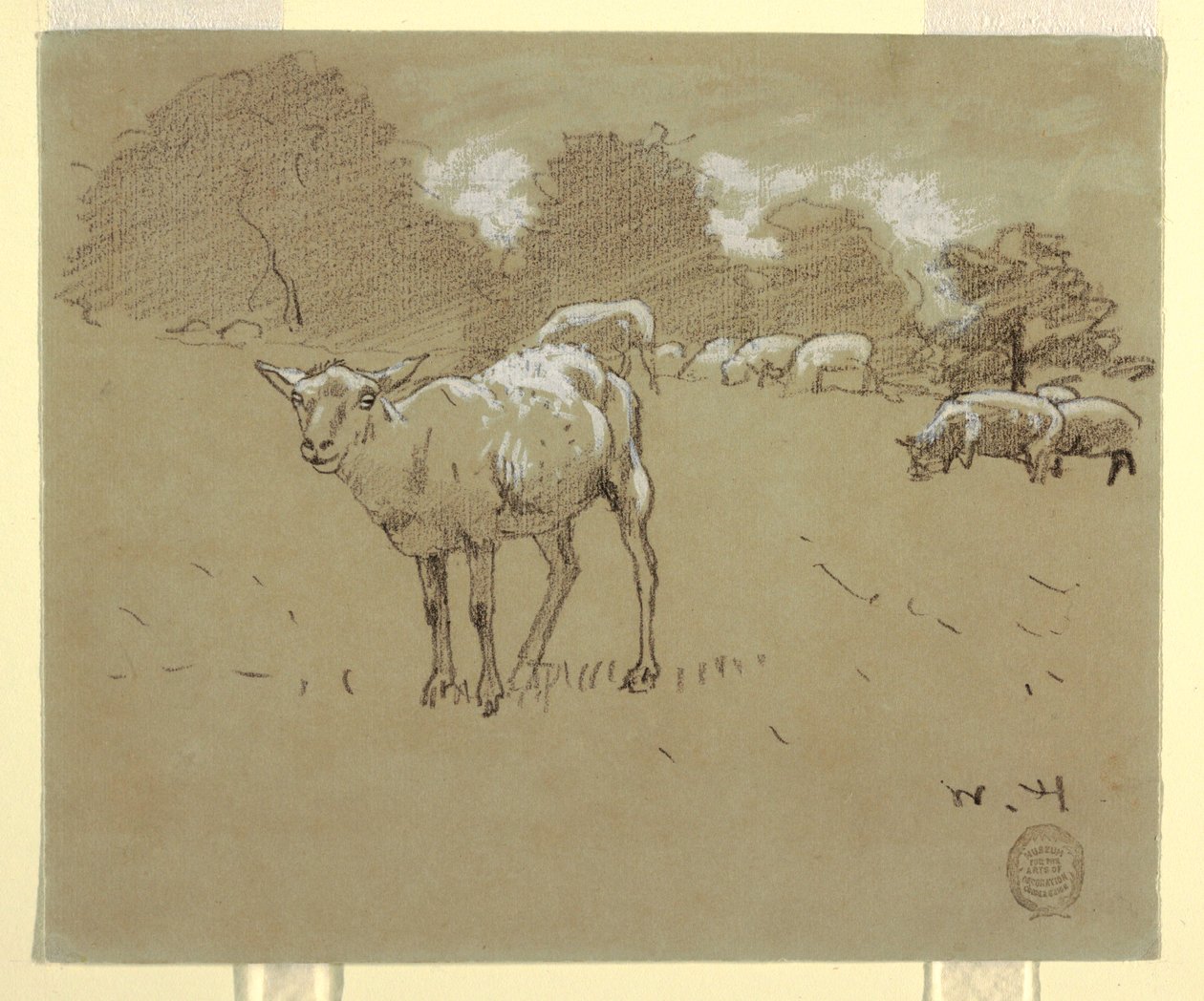 Tegning, Får der græsser på en mark, ca. 1875-78 af Winslow Homer