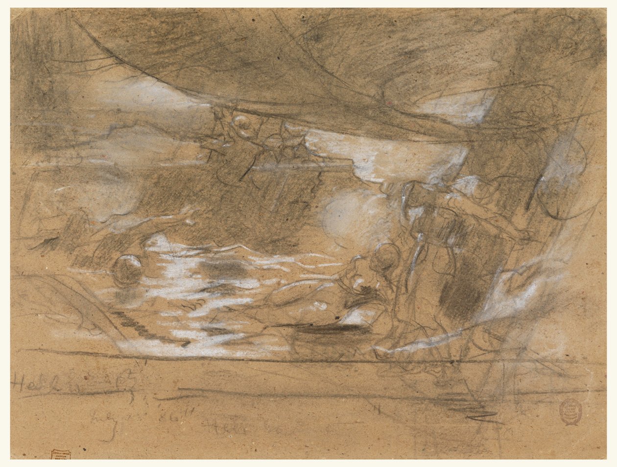 Tegning, skibsdæk med to kvinder, muligvis 15. juli 1886 af Winslow Homer