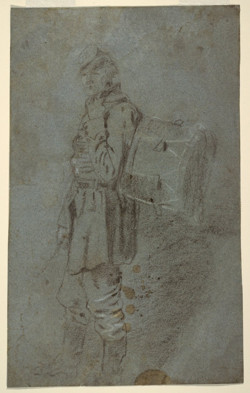 Tegning, sidebillede af en trommeslager, ca. 1864 af Winslow Homer