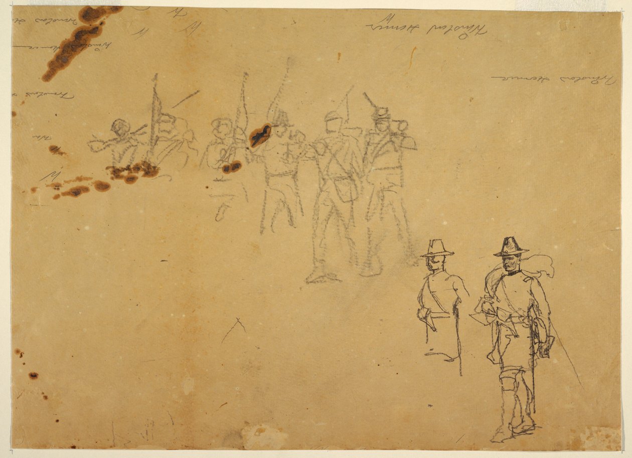Tegning, skitser af enkelte infanterifigurer og øvelsessignaturer, 1862 af Winslow Homer