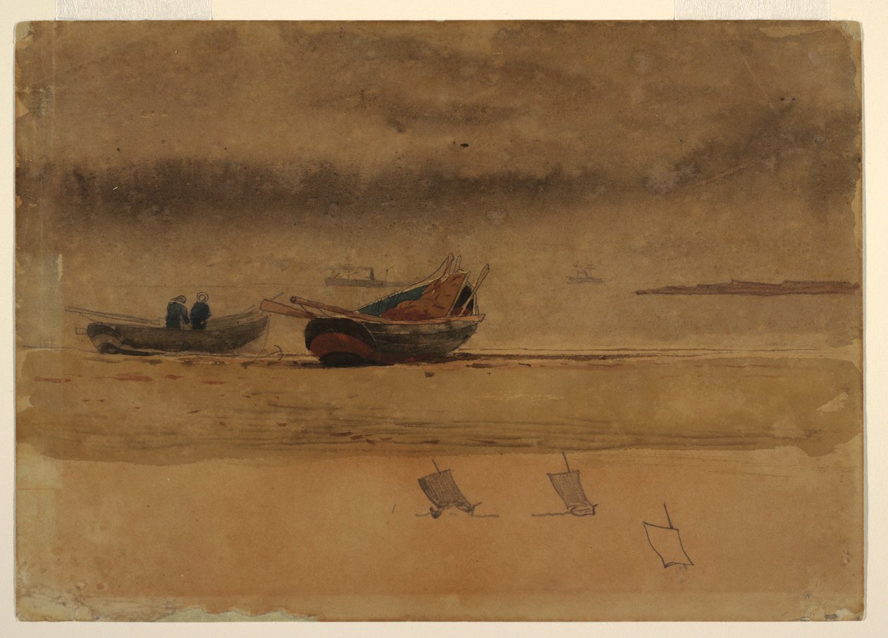 Tegning, agterudseende af to robåde, England, 1881-82 af Winslow Homer