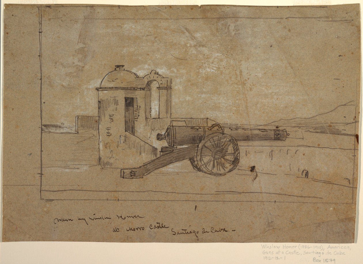 Tegning, studie til "Søgelys, havneindsejling, Santiago de Cuba", 1885 af Winslow Homer