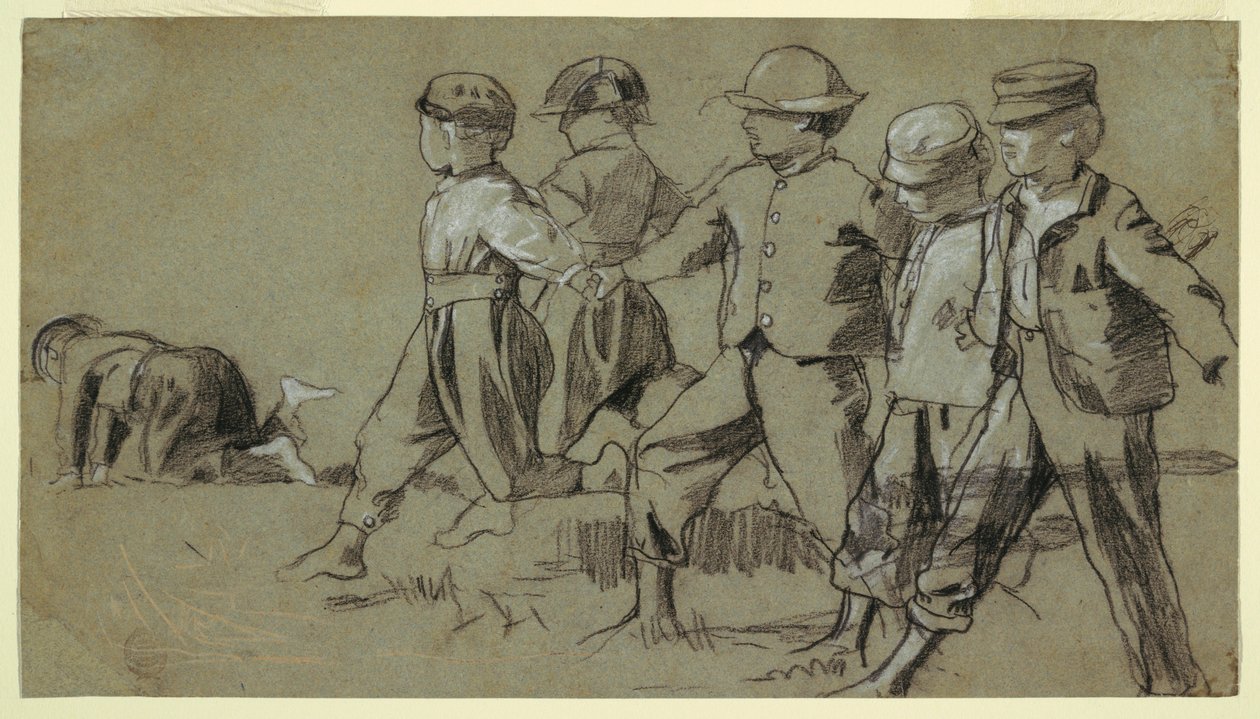 Tegning, studie til "Snap the Whip", 1872 af Winslow Homer