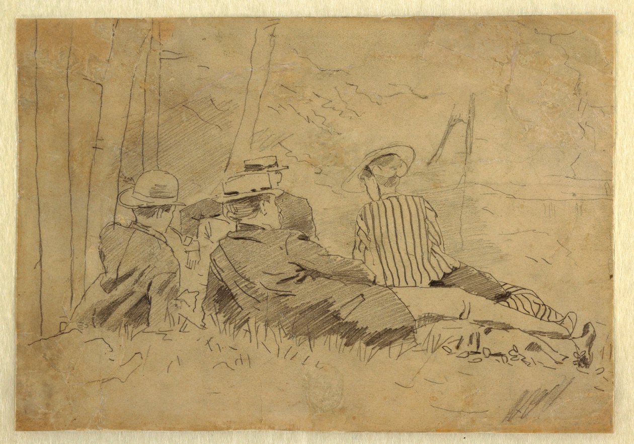 Tegning, studie til "The Fishing Party", ca. 1869 af Winslow Homer