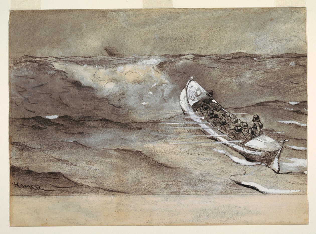 Tegning, The Life Boat, studie til akvarel, "Wreck of the 