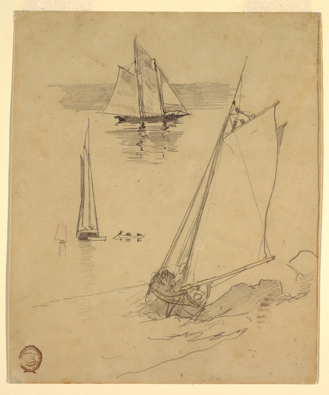 Tegning, Tre skitser af skonnerter, sandsynligvis 1880 af Winslow Homer