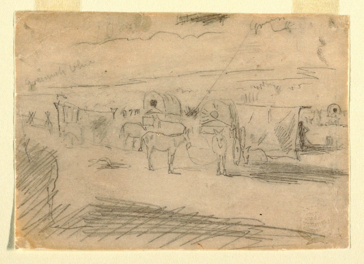 Tegning, tog af militærvogne, 1862 af Winslow Homer