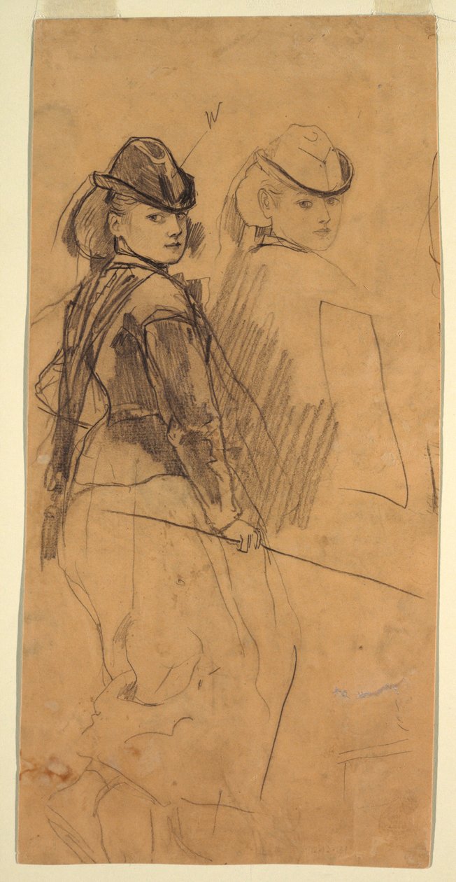 Tegning, To studier af en ung pige, der kigger sig over skulderen, ca. 1862 af Winslow Homer