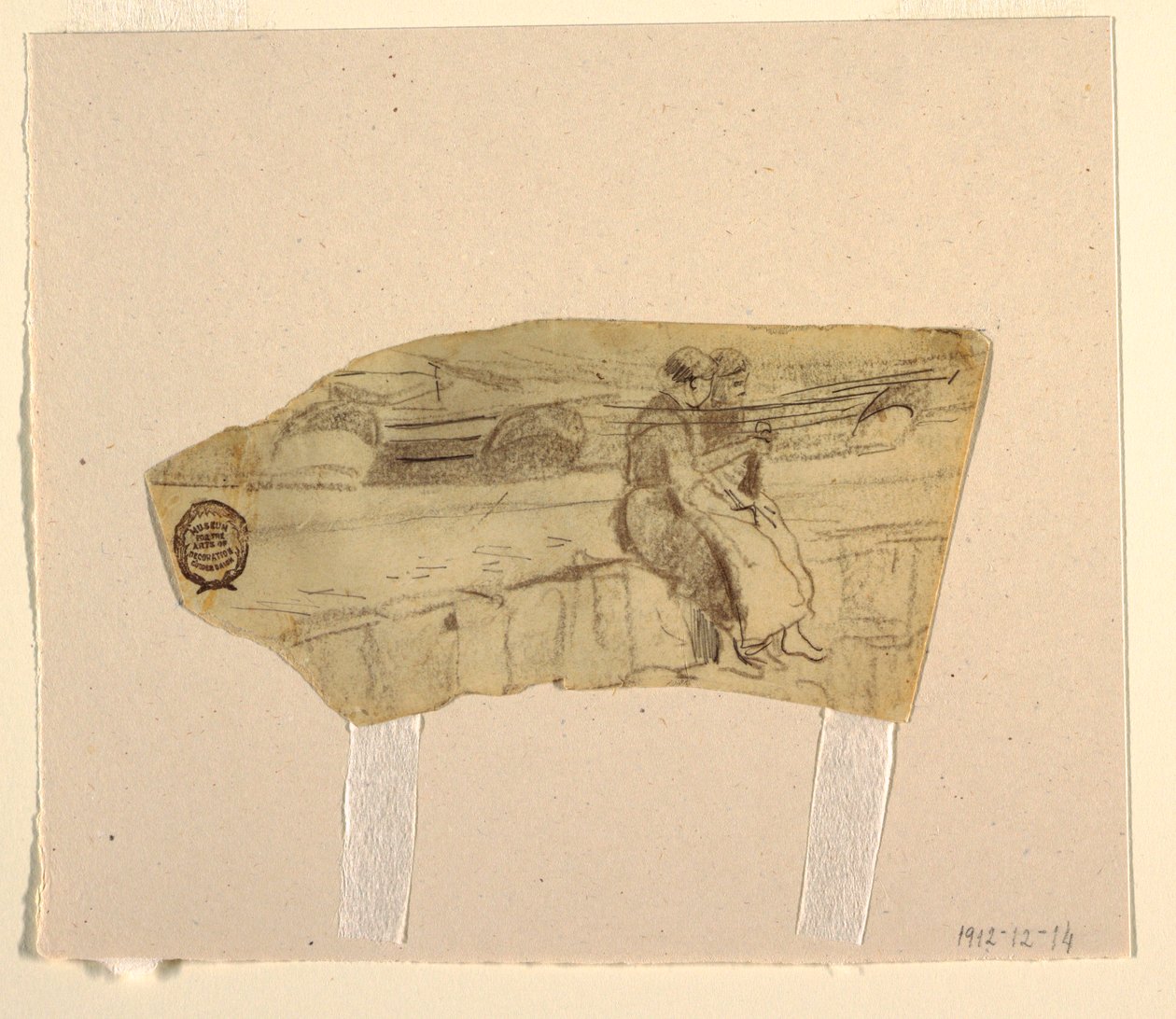 Tegning, To kvinder siddende på en væg, Cullercoats, England, 1881-82 af Winslow Homer