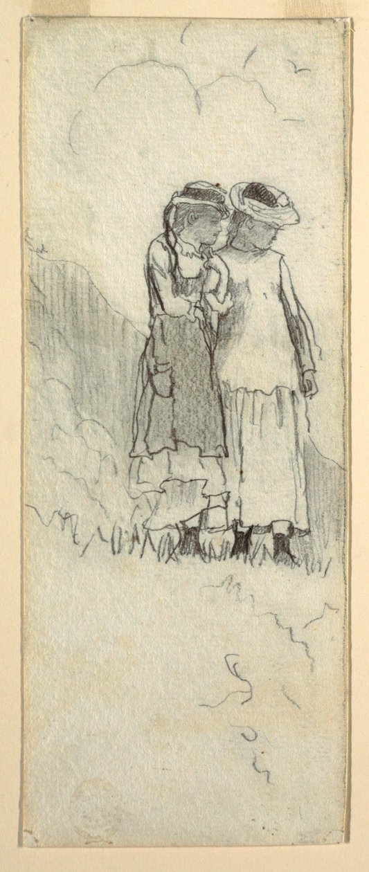 Tegning, To unge piger på en mark, 1879 af Winslow Homer