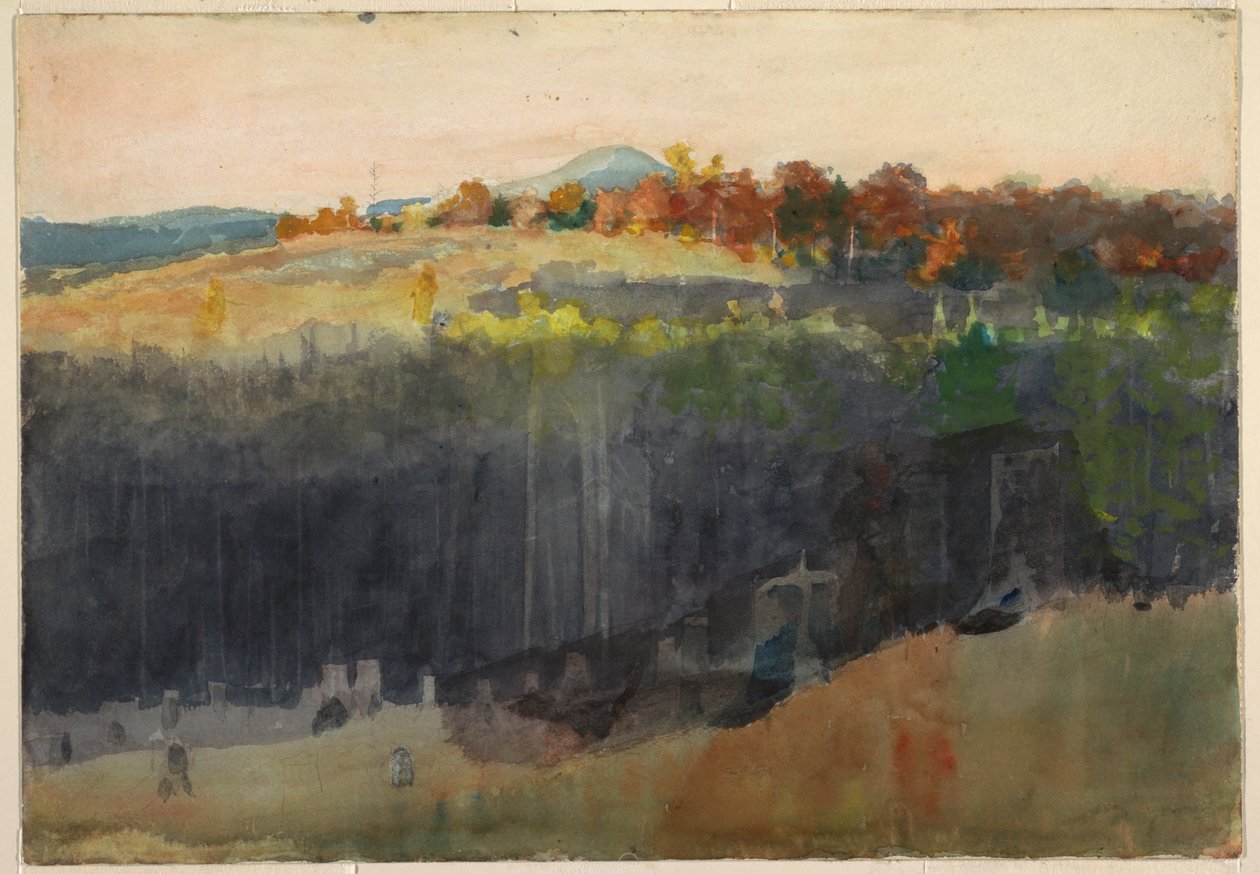 Tegning, dal og bjergside, Adirondacks, 1889-94 af Winslow Homer