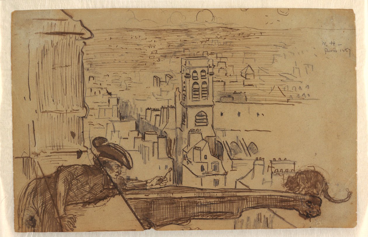 Tegning, Udsigt over Paris med Notre Dame-katedralens tårnparapet, 1867 af Winslow Homer