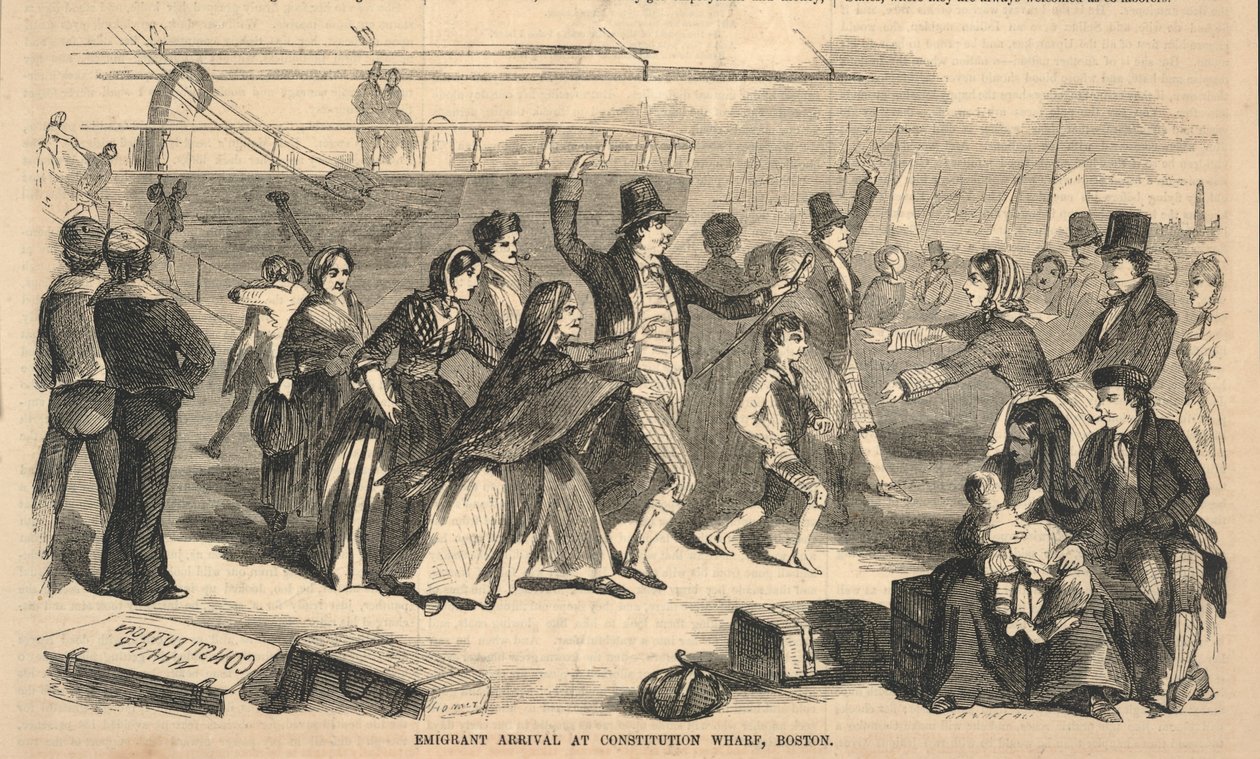 Emigranters ankomst til Constitution Wharf, Boston, fra Ballou