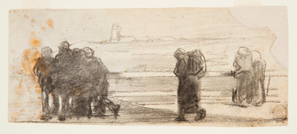 Figurer med udsigt over bugten og lille båd, Cullercoats, England af Winslow Homer