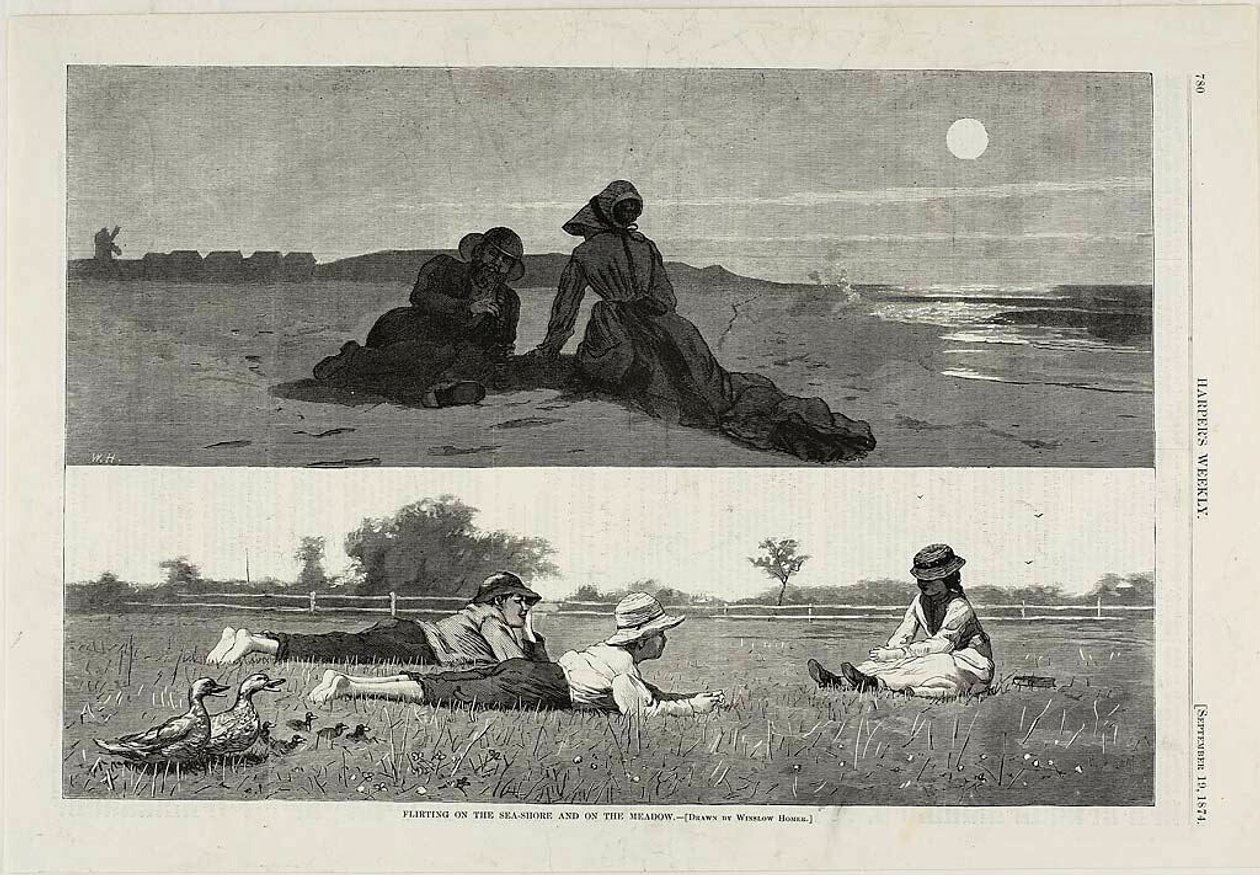Flirt ved havet og på engen af Winslow Homer